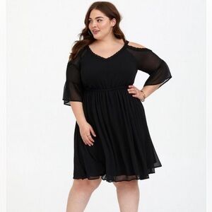 NWOT Torrid Black Chiffon Cold Shoulder Skater Dress Size 1 1XL